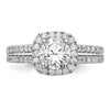 14K White Gold Halo Plus (Holds 1 carat (6.5mm) Round Center) 1/2 carat Diamond Semi-Mount Engagement Ring