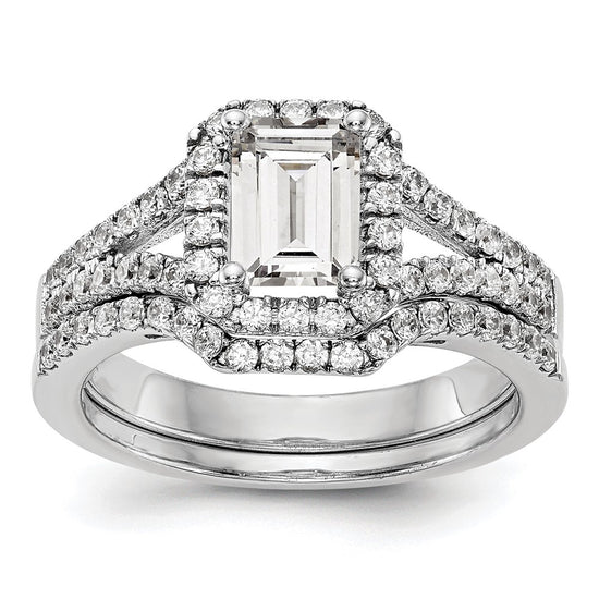 Emerald-Cut Halo Diamond Semi-mount Engagement Rings