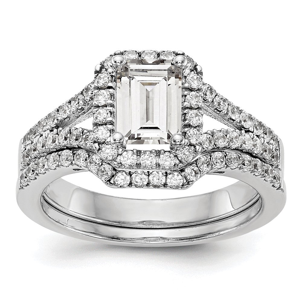 Emerald-Cut Halo Diamond Semi-mount Engagement Rings