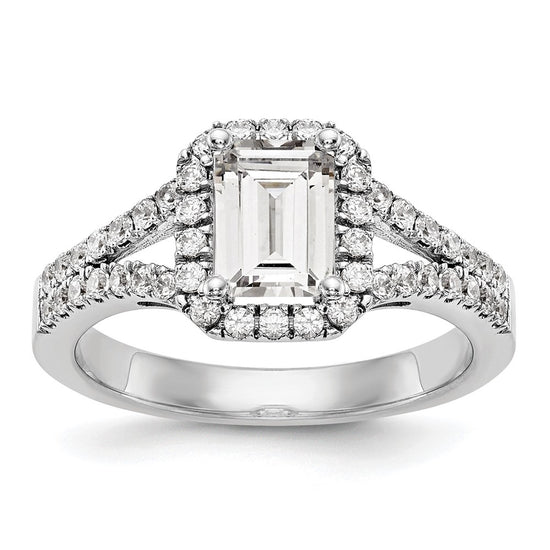 Emerald-Cut Halo Diamond Semi-mount Engagement Rings
