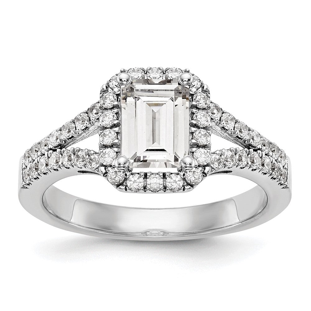 Emerald-Cut Halo Diamond Semi-mount Engagement Rings