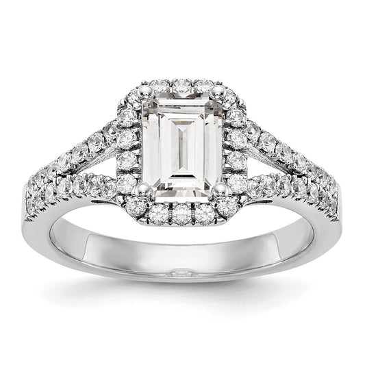 Emerald-Cut Halo Diamond Semi-mount Engagement Rings