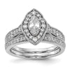 14K White Gold Halo Plus (Holds 3/8 carat (7.0x3.5mm) Marquise Center) 1/3 carat Diamond Semi-Mount Engagement Ring