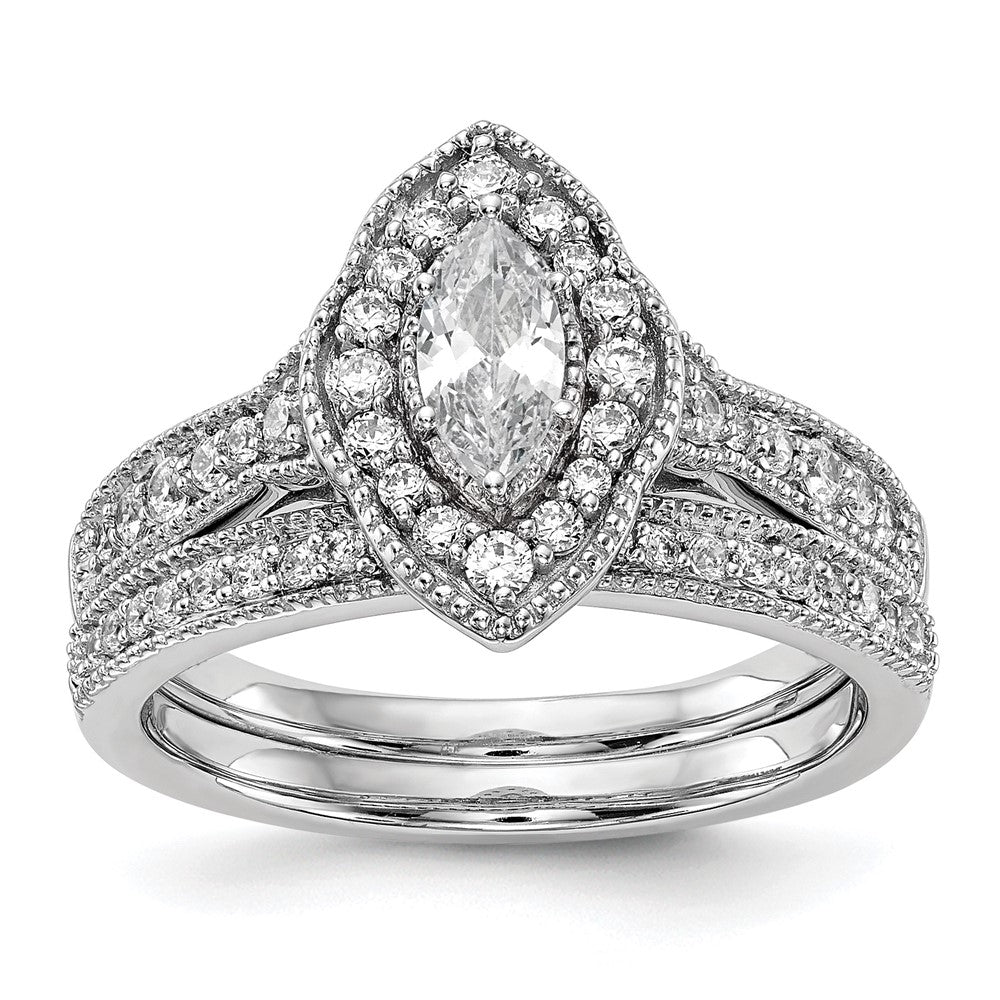 14K White Gold Halo Plus (Holds 3/8 carat (7.0x3.5mm) Marquise Center) 1/3 carat Diamond Semi-Mount Engagement Ring