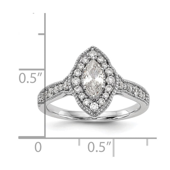 14K White Gold Halo Plus (Holds 3/8 carat (7.0x3.5mm) Marquise Center) 1/3 carat Diamond Semi-Mount Engagement Ring