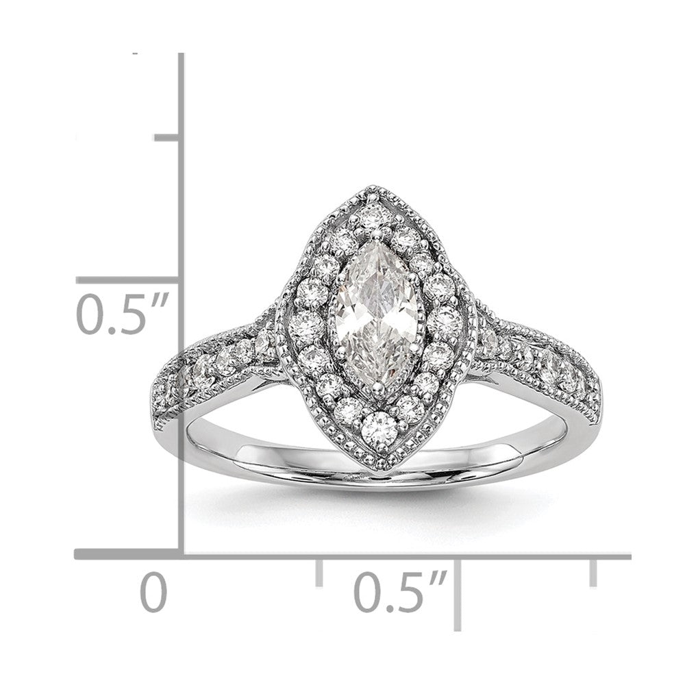 14K White Gold Halo Plus (Holds 3/8 carat (7.0x3.5mm) Marquise Center) 1/3 carat Diamond Semi-Mount Engagement Ring