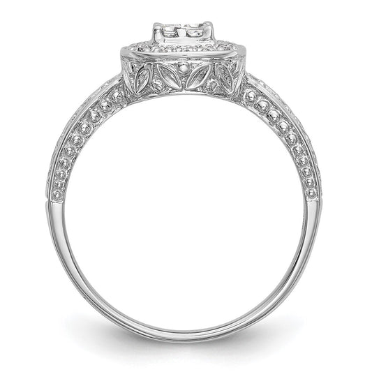 14K White Gold Square Halo Cluster 1/5 carat Princess/Round Diamond Complete Engagement Ring