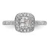 14K White Gold Square Halo Cluster 1/5 carat Princess/Round Diamond Complete Engagement Ring