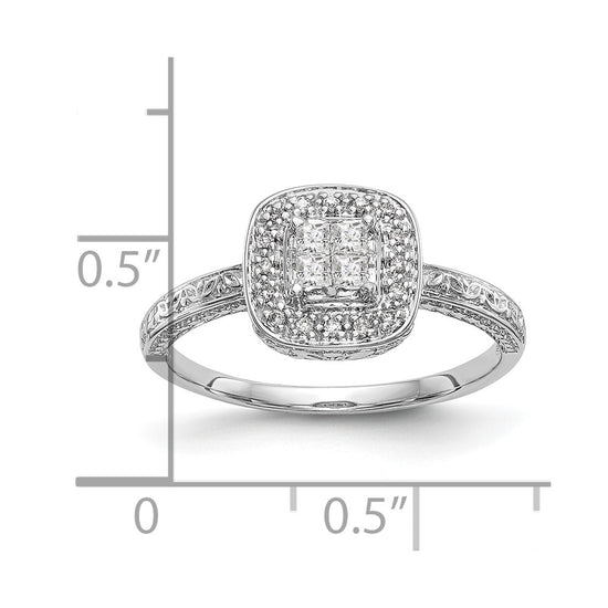 14K White Gold Square Halo Cluster 1/5 carat Princess/Round Diamond Complete Engagement Ring