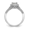 14K White Gold Square Halo Cluster 3/4 carat Princess/Round Diamond Complete Engagement Ring
