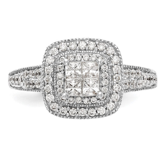 14K White Gold Square Halo Cluster 5/8 carat Princess/Round Diamond Complete Engagement Ring
