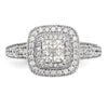 14K White Gold Square Halo Cluster 5/8 carat Princess/Round Diamond Complete Engagement Ring