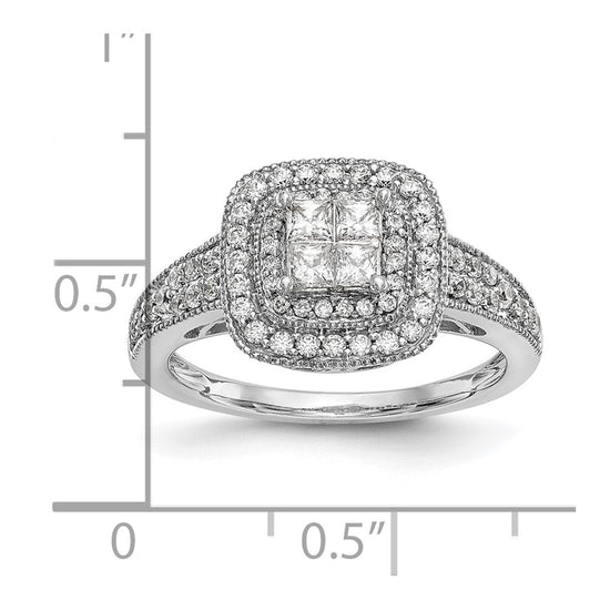 14K White Gold Square Halo Cluster 5/8 carat Princess/Round Diamond Complete Engagement Ring