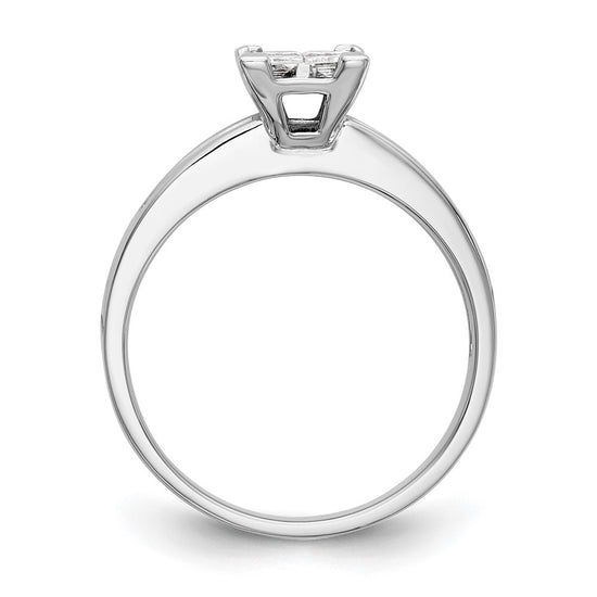14K White Gold Square Cluster 3/4 carat Princess Diamond Complete Engagement Ring