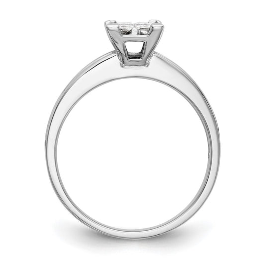 14K White Gold Square Cluster 3/4 carat Princess Diamond Complete Engagement Ring