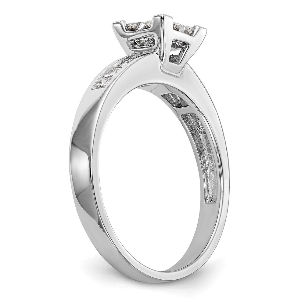 14K White Gold Square Cluster 3/4 carat Princess Diamond Complete Engagement Ring