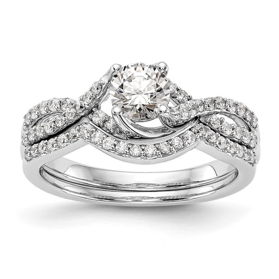 14k White Gold Criss-Cross (Holds 1/2 carat (5.2mm) Round Center) 1/4 carat Diamond Semi-mount Engagement Ring