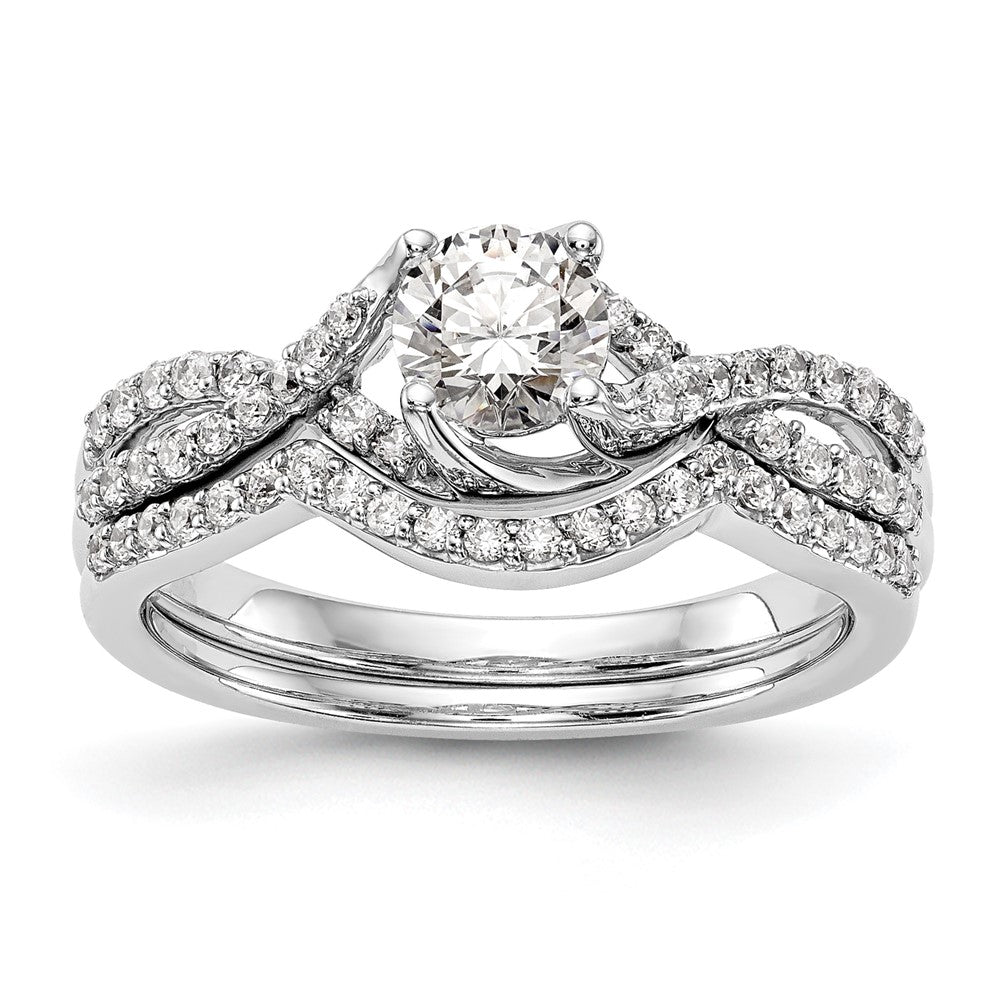 14k White Gold Criss-Cross (Holds 1/2 carat (5.2mm) Round Center) 1/4 carat Diamond Semi-mount Engagement Ring