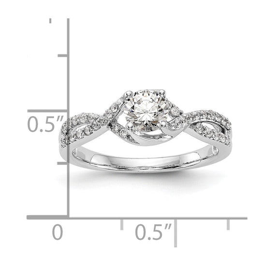 14k White Gold Criss-Cross (Holds 1/2 carat (5.2mm) Round Center) 1/4 carat Diamond Semi-mount Engagement Ring