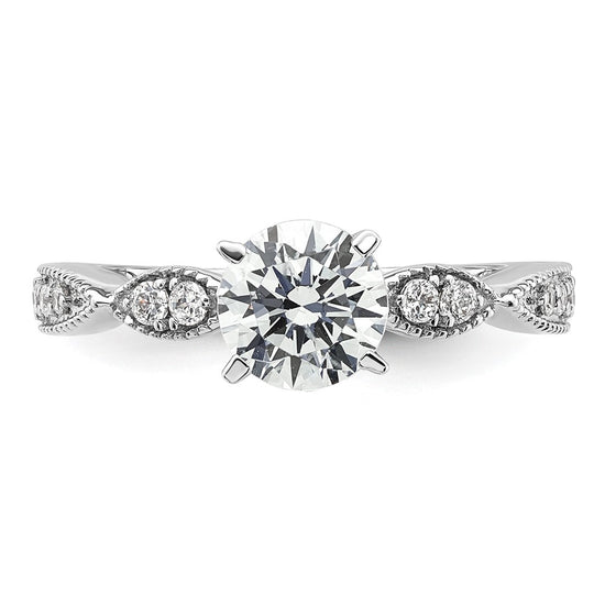 14k White Gold Criss-Cross (Holds 1 carat (6.5mm) Round Center) 1/6 carat Diamond Semi-mount Engagement Ring