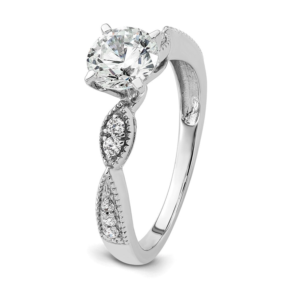 14k White Gold Criss-Cross (Holds 1 carat (6.5mm) Round Center) 1/6 carat Diamond Semi-mount Engagement Ring