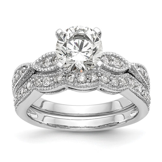 14k White Gold Criss-Cross (Holds 1 carat (6.5mm) Round Center) 1/6 carat Diamond Semi-mount Engagement Ring