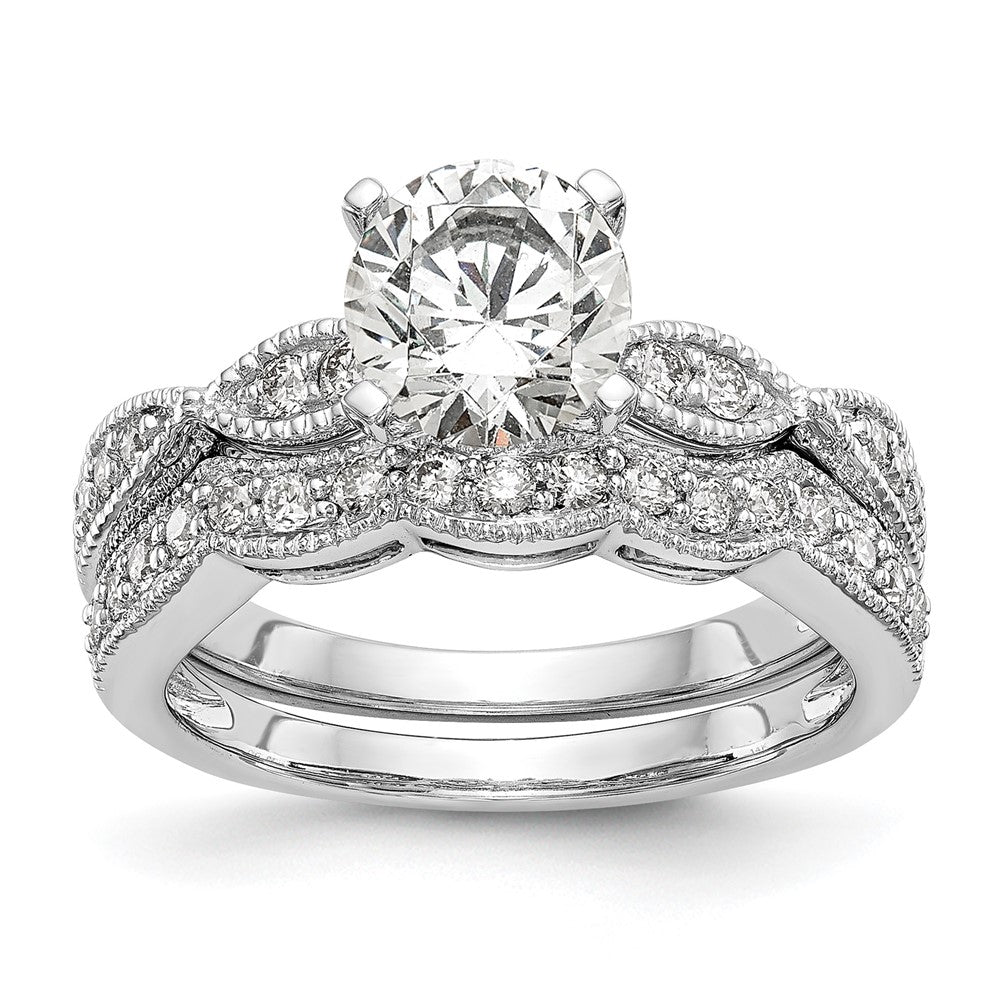 14k White Gold Criss-Cross (Holds 1 carat (6.5mm) Round Center) 1/6 carat Diamond Semi-mount Engagement Ring
