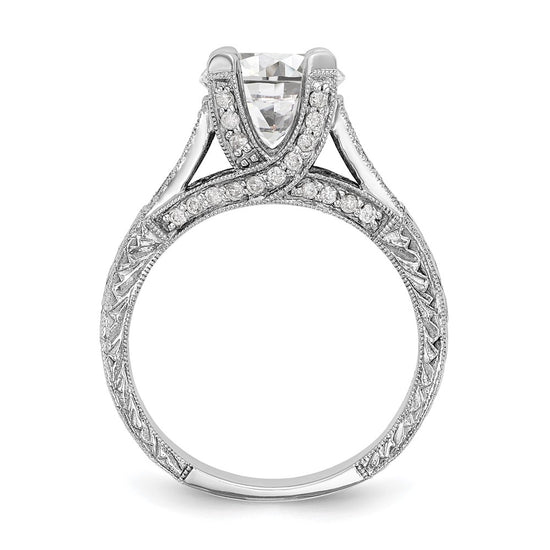 14K White Gold (Holds 1 carat (6.5mm) Round Center) 1/3 carat Diamond Semi-Mount Engagement Ring
