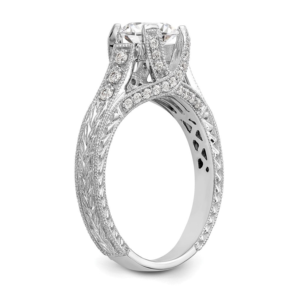 14K White Gold (Holds 1 carat (6.5mm) Round Center) 1/3 carat Diamond Semi-Mount Engagement Ring