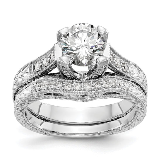 14K White Gold (Holds 1 carat (6.5mm) Round Center) 1/3 carat Diamond Semi-Mount Engagement Ring