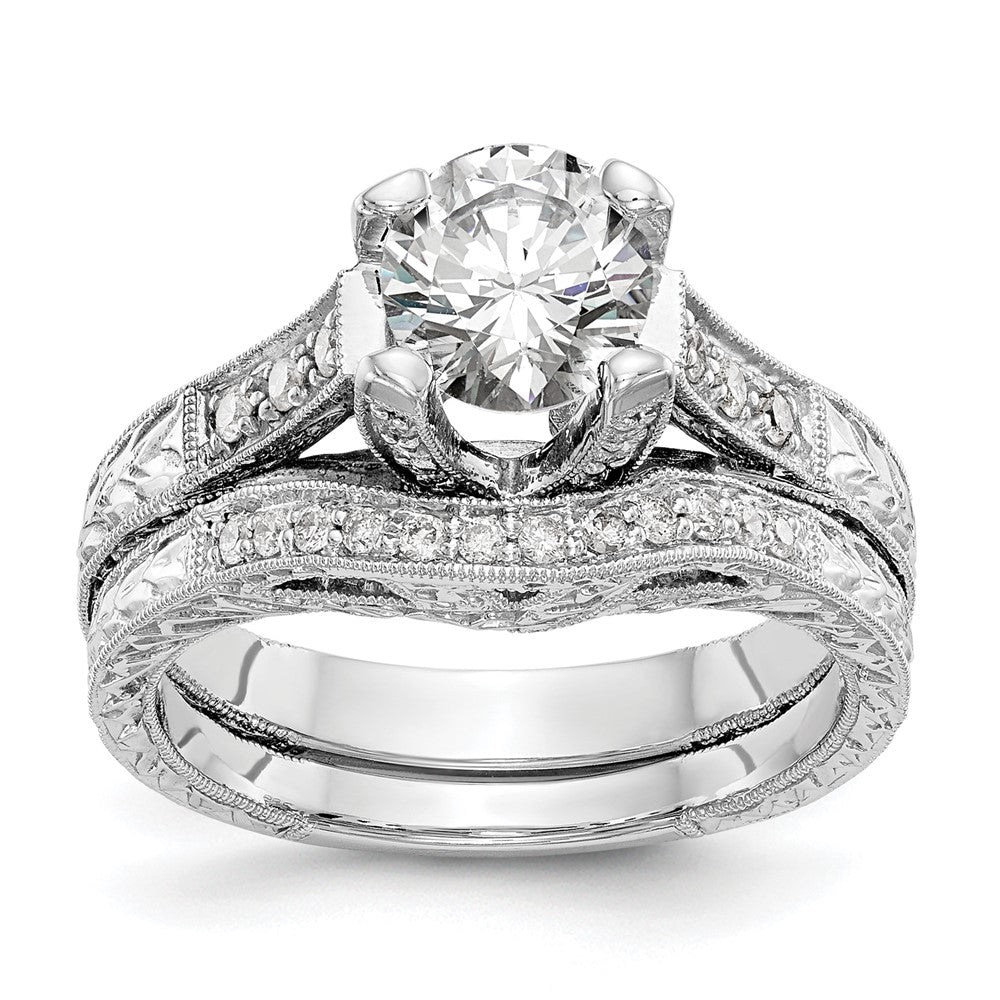 14K White Gold (Holds 1 carat (6.5mm) Round Center) 1/3 carat Diamond Semi-Mount Engagement Ring