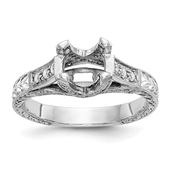 14K White Gold (Holds 1 carat (6.5mm) Round Center) 1/3 carat Diamond Semi-Mount Engagement Ring