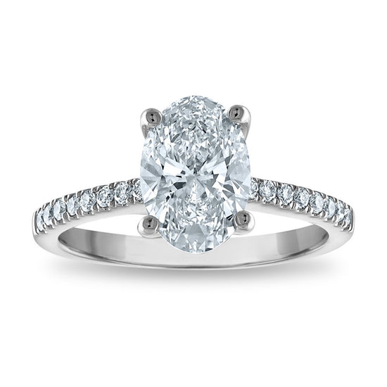14kw Certified 1.71ct Oval Lab Grown VS/SI FGH Dia Complete Engagement Ring