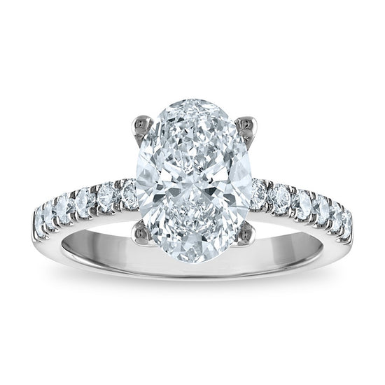 14kw Certified 3.17ct Oval Lab Grown VS/SI FGH Dia Complete Engagement Ring