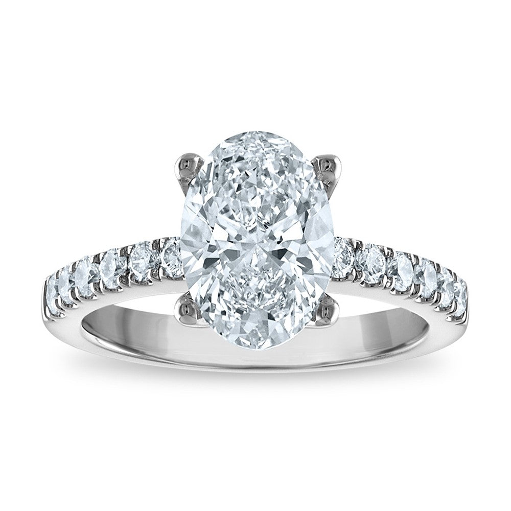14kw Certified 3.17ct Oval Lab Grown VS/SI FGH Dia Complete Engagement Ring
