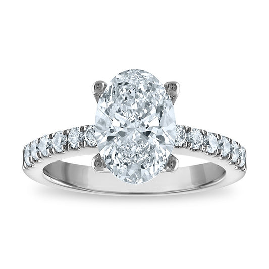 14kw Certified 3.17ct Oval Lab Grown VS/SI FGH Dia Complete Engagement Ring