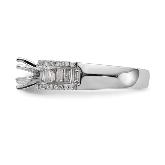 14K White Gold Peg Set 3/4 carat Round/Baguette Diamond Semi-mount Engagement Ring