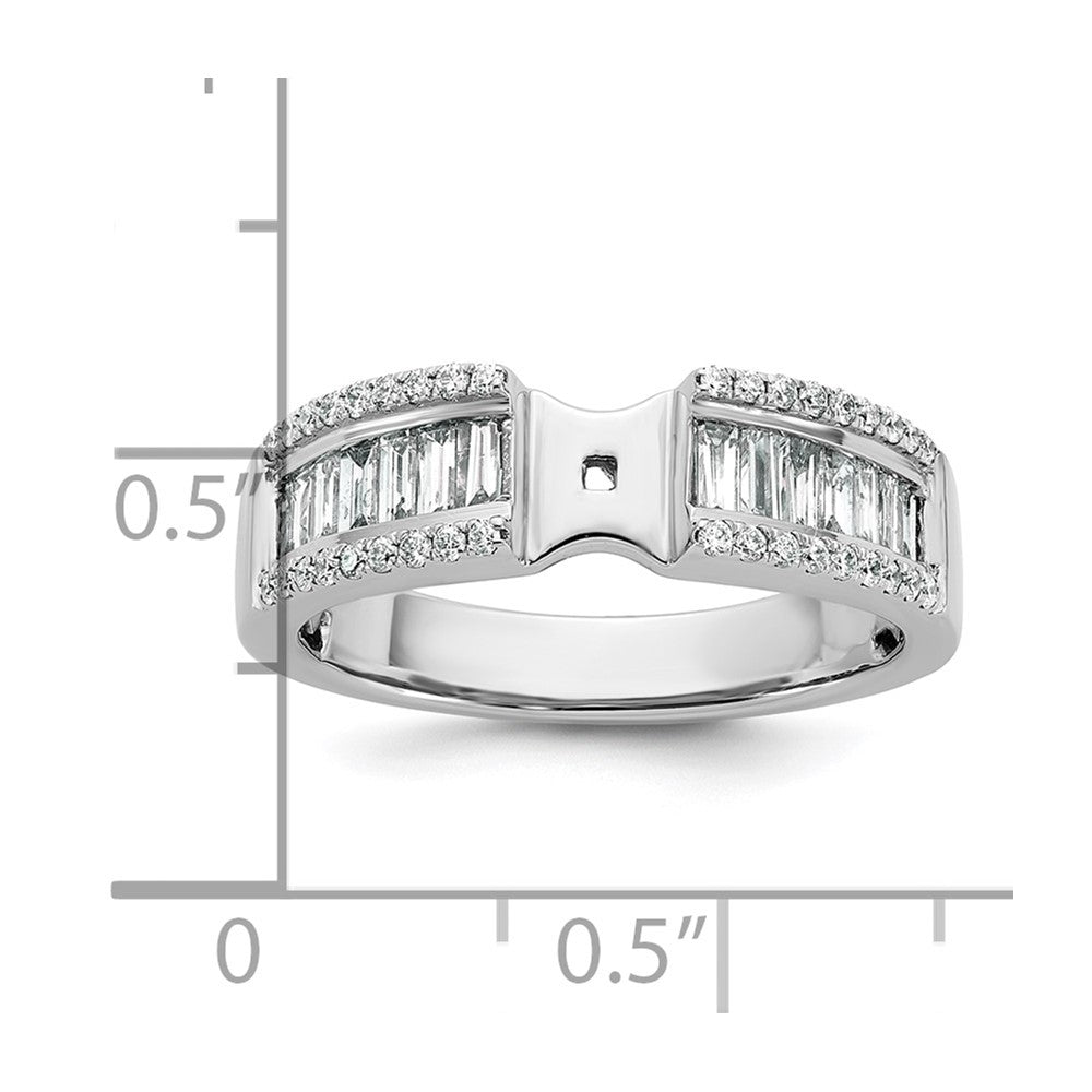 14K White Gold Peg Set 3/4 carat Round/Baguette Diamond Semi-mount Engagement Ring