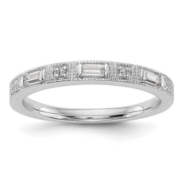 14k White Gold 1/10 carat Baguette/Round Diamond Complete Wedding Band