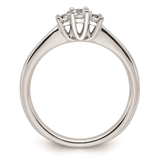 14K White Gold 3-Stone (Holds 1/8 carat (3.2mm) Round Center and (2-2.3mm) Round Sides) Engagement Ring Mounting