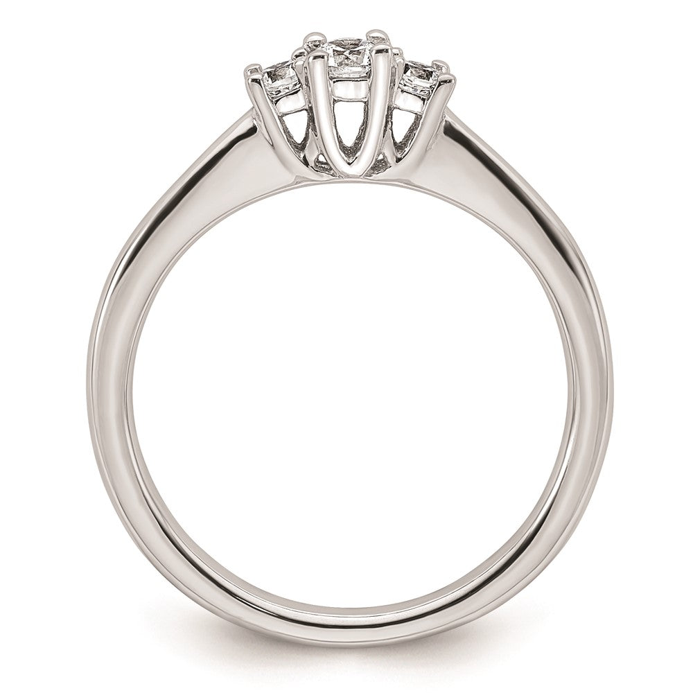 14K White Gold 3-Stone (Holds 1/8 carat (3.2mm) Round Center and (2-2.3mm) Round Sides) Engagement Ring Mounting