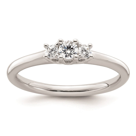 14K White Gold 3-Stone (Holds 1/8 carat (3.2mm) Round Center and (2-2.3mm) Round Sides) Engagement Ring Mounting