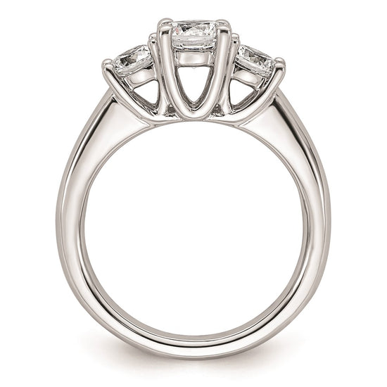 14K White Gold 3-Stone (Holds 3/4 carat (5.8mm) Round Center and (2-4.6mm) Round Sides) Engagement Ring Mounting