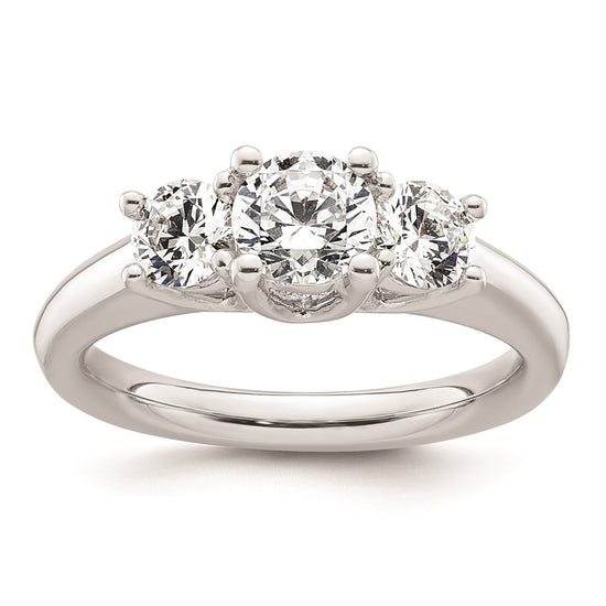 14K White Gold 3-Stone (Holds 3/4 carat (5.8mm) Round Center and (2-4.6mm) Round Sides) Engagement Ring Mounting