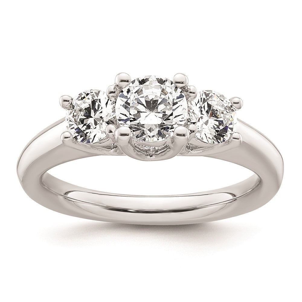 14K White Gold 3-Stone (Holds 3/4 carat (5.8mm) Round Center and (2-4.6mm) Round Sides) Engagement Ring Mounting