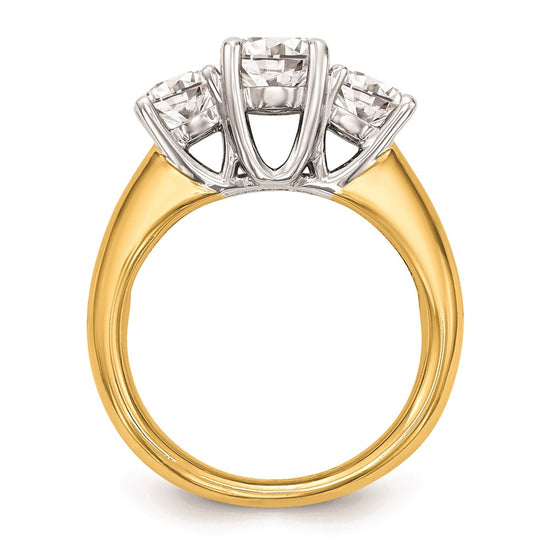 14k Two-tone Three Stone 1/2 carat Center Round and 1/4 carat Side Stone Engagement Ring Mounting