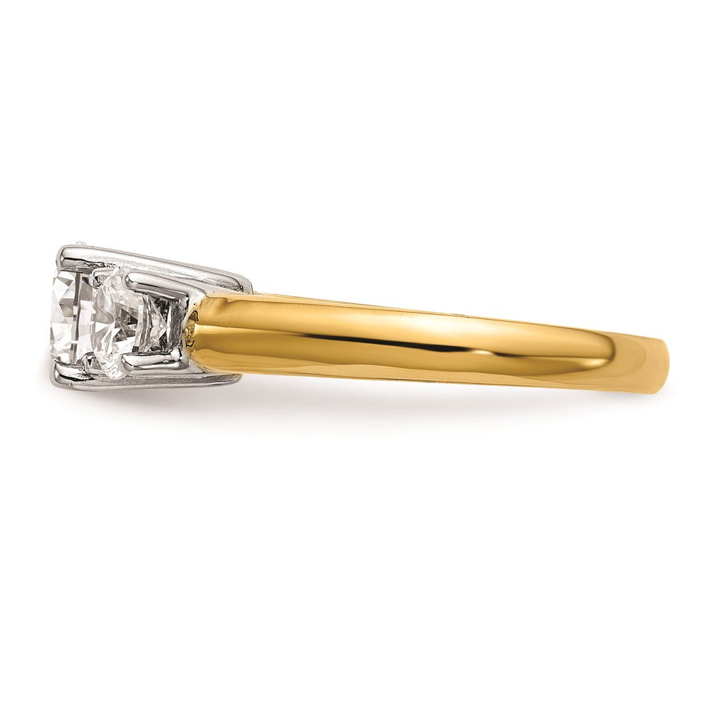 14k Two-tone Three Stone 1/2 carat Center Round and 1/4 carat Side Stone Engagement Ring Mounting
