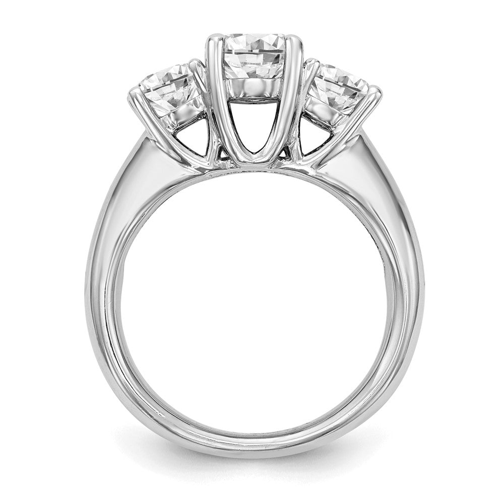 14K White Gold 3-Stone (Holds 1 carat (6.5mm) Round Center and (2-5.2mm) Round Sides) Engagement Ring Mounting