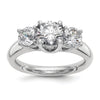 14K White Gold 3-Stone (Holds 1 carat (6.5mm) Round Center and (2-5.2mm) Round Sides) Engagement Ring Mounting