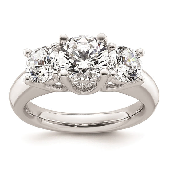 14K White Gold 3-Stone (Holds 1.5 carat (7.50mm) Round Center and (2-5.8mm) Round Sides) Engagement Ring Mounting